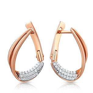 Серьги с английским замком из красного золота с фианитом