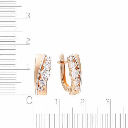 Серьги с английским замком из красного золота с фианитом