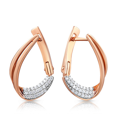 Серьги с английским замком из красного золота с фианитом