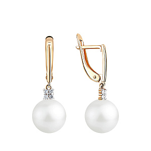 Серьги с английским замком из красного золота с жемчугом