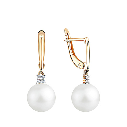 Серьги с английским замком из красного золота с жемчугом