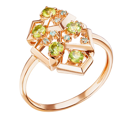 Кольцо из красного золота с хризолитами