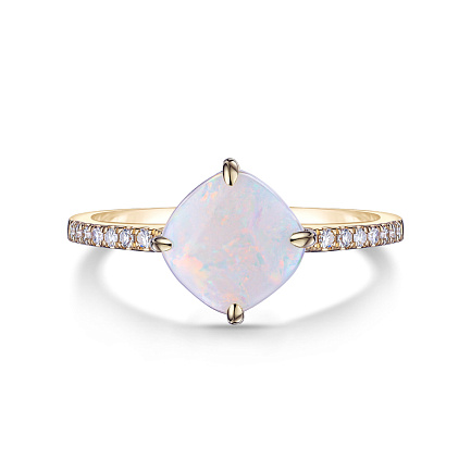 Кольцо из желтого золота с бриллиантами, опалом