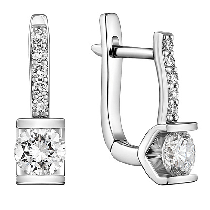 Серьги с английским замком из белого золота с бриллиантами