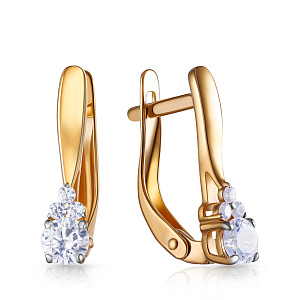 Серьги с английским замком из красного золота с фианитом