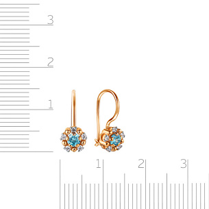 Серьги детские из красного золота с фианитом