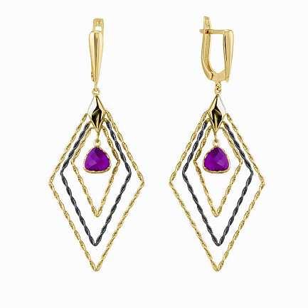 Серьги из желтого золота с аметистом