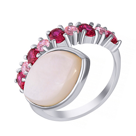Кольцо из серебра с перламутром, рубином