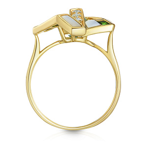 Кольцо из белого золота с бриллиантами, перламутром