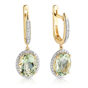 Серьги с английским замком из желтого золота с бриллиантами, аметистом