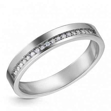 Кольцо обручальное из белого золота с бриллиантами