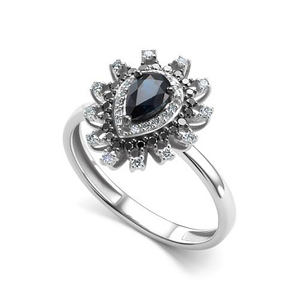 Кольцо из белого золота с бриллиантами, сапфиром