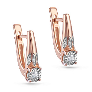 Серьги с английским замком из красного золота с бриллиантами