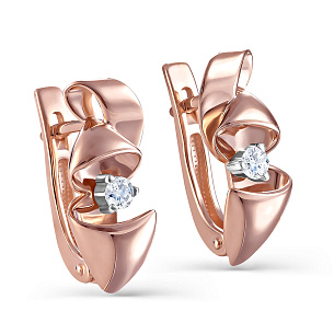 Серьги с английским замком из красного золота с бриллиантом