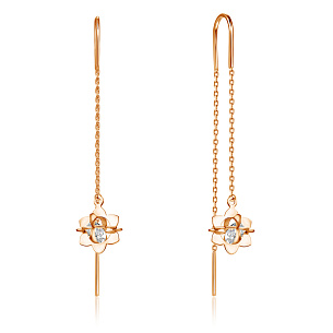 Продевки из красного золота с фианитом, плетение якорное