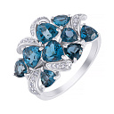 Кольцо из белого золота с бриллиантами, топазами