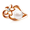 Кольцо из красного золота с жемчугом, фианитом