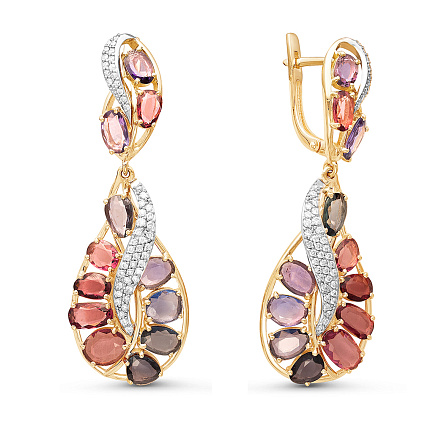 Серьги из желтого золота с бриллиантами, сапфирами