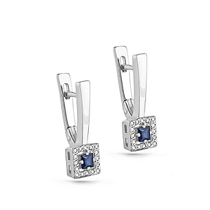 Серьги с английским замком из белого золота с сапфирами, бриллиантами