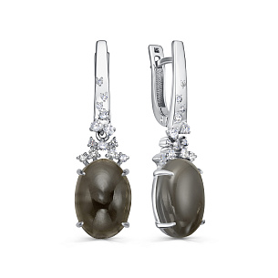 Серьги с английским замком из белого золота с лунным камнем