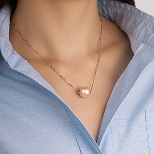 Колье из красного золота с жемчугом, плетение якорное