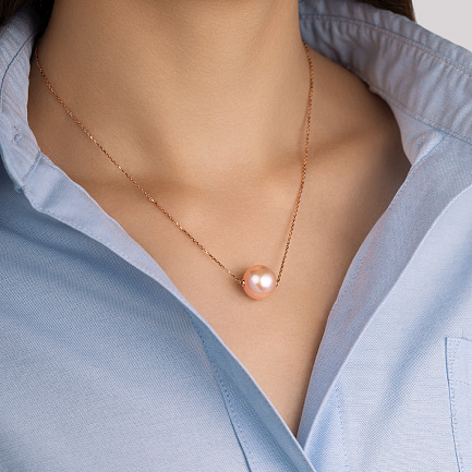 Колье из красного золота с жемчугом, плетение якорное