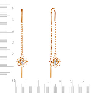 Продевки из красного золота с фианитом, плетение якорное