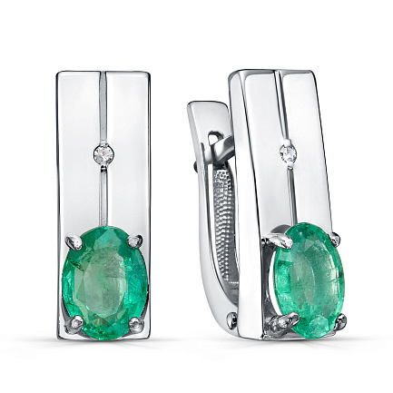 Серьги с английским замком из серебра с бриллиантами