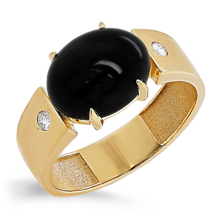 Кольцо из желтого золота с бриллиантами, ониксом
