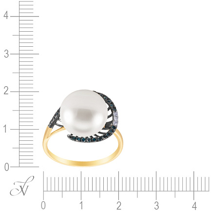 Кольцо из желтого золота с бриллиантами, жемчугом