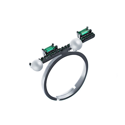 Кольцо из серебра с жемчугом, фианитом