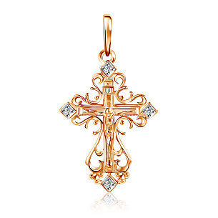 Крест ручной работы с бриллиантами из красного золота