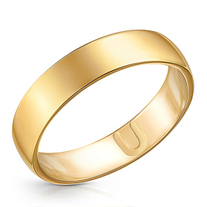 Кольцо обручальное гладкое из желтого золота