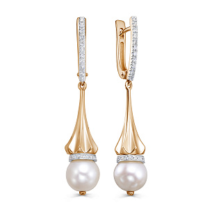 Серьги с английским замком из красного золота с жемчугом