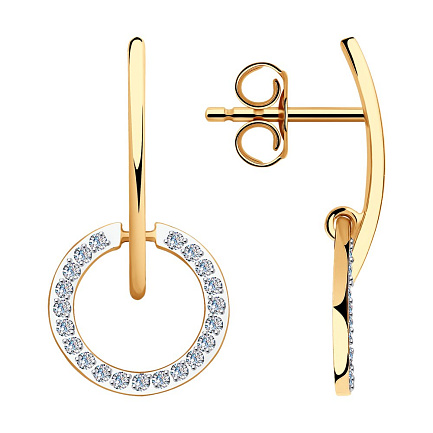 Пусеты из красного золота с фианитом