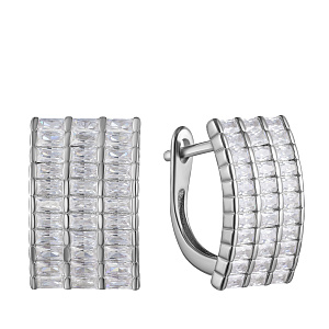 Серьги с английским замком из серебра с фианитом