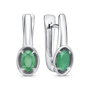 Серьги с английским замком из серебра с изумрудами