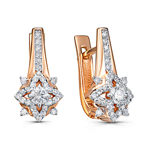 Серьги с английским замком из красного золота с бриллиантом