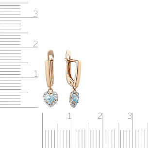 Серьги детские с английским замком из красного золота с фианитом