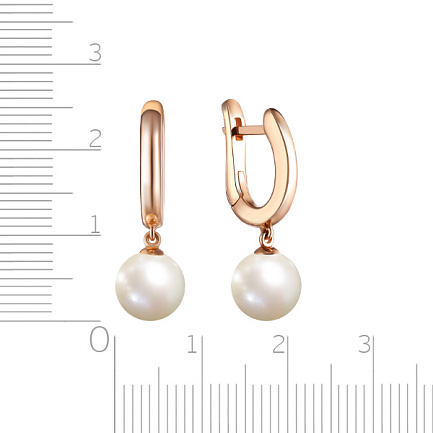 Серьги с английским замком из красного золота с жемчугом