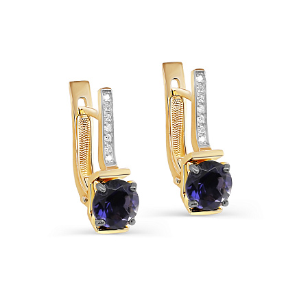 Серьги с английским замком из желтого золота с бриллиантами