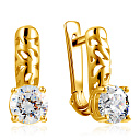 Серьги с английским замком из желтого золота с фианитом