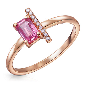 Кольцо из красного золота с бриллиантами, сапфиром