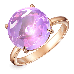 Кольцо из красного золота с аметистом, бриллиантом