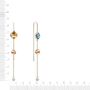 Серьги из красного золота с топазом, цитрином, фианитом