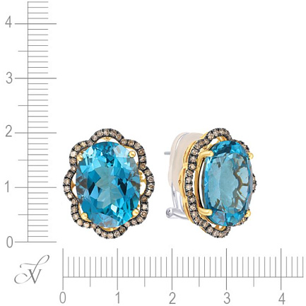 Серьги из желтого золота с бриллиантами, топазами