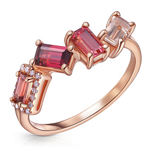 Кольцо из красного золота с бриллиантами, морганитом