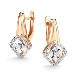 Серьги с английским замком из красного золота с бриллиантом