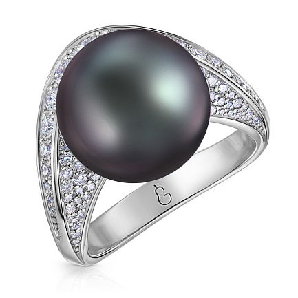 Кольцо из белого золота с бриллиантами, жемчугом