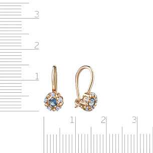 Серьги детские с французским замком из красного золота с фианитом